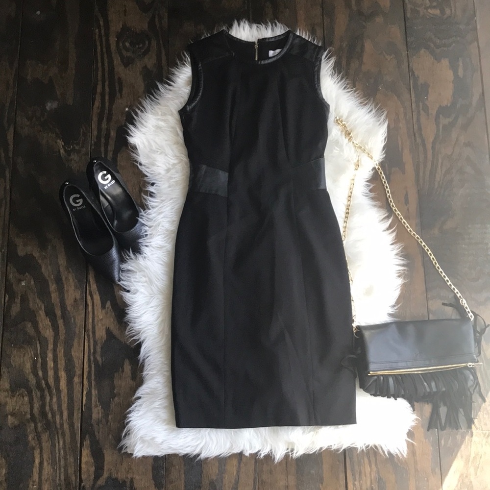 Calvin Klein Sexy Black Leather Dress Zipper Back